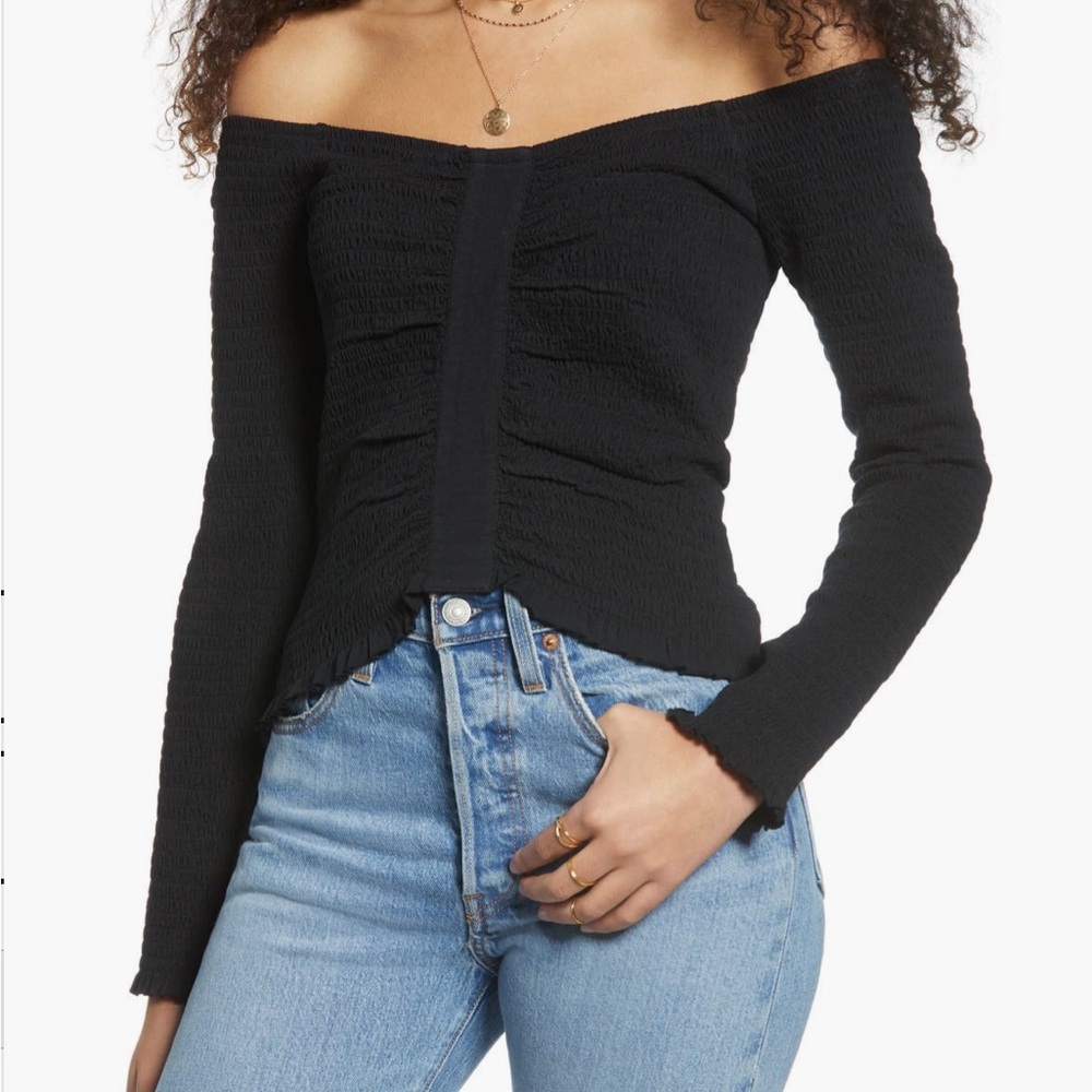 B.P Black Off-the-Shoulder Sweater Ribbed Knit
